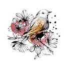 Oiseau color&eacute; parmi les fleurs d&eacute;licates